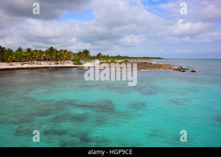 Coastline of Costa Maya near the village of Mahahual, next to the Cruise ship port, Quintana Roo, Mexico. Stock Photo