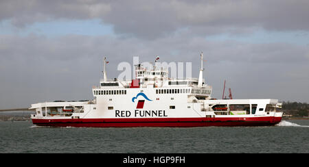 Red Funnel Isle of Wight Car Ferry 'Red Falcon' Southampton Water, Southampton, Hampshire, England, UK. Stock Photo