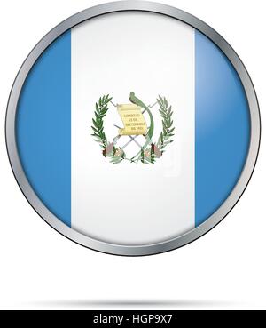 Guatemala flag glass button style with metal frame. Vector Guatemalan flag button. Stock Vector