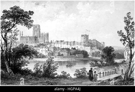 A lithograph of Durham scanned at high resolution from a book published in 1846. CYP628 is a coloured version of this image. Stock Photo