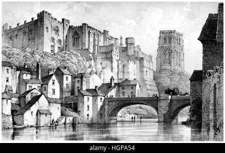 A lithograph of Durham scanned at high resolution from a book published in 1846. CYP63N is a coloured version of this image. Stock Photo