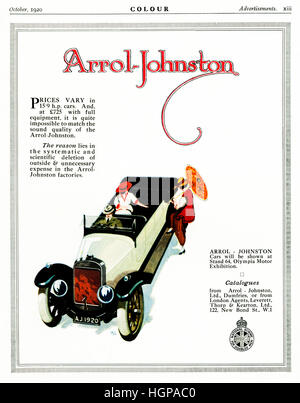 Arrol-Johnston Cars, 1920 advert for the motor car made in Scotland by the company founded in 1896 Stock Photo