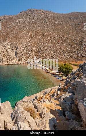 Looking down on Saint Nicholas bay on the Greek island of Symi. Stock Photo