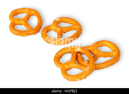 Some crunchy pretzels with salt isolated on white background Stock Photo