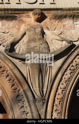 Sculpture by Rosamond Praeger on the Falls Road Carnegie Library in Belfast which was built in1908 Stock Photo