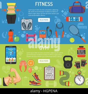 Fitness and gym horizontal banners Stock Vector