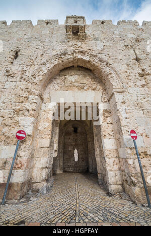 Zion Gate in the southern wall of Jerusalem's Old City is scarred by bullet marks from the Six Day War in 1967, Jerusalem,Israel Stock Photo