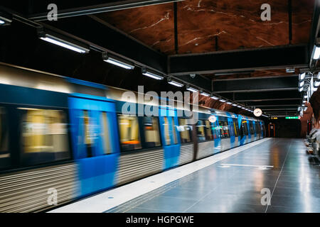 Stockholm, Sweden - July 30, 2014: Modern Stockholm Metro Train Station, Sweden. Underground Stock Photo