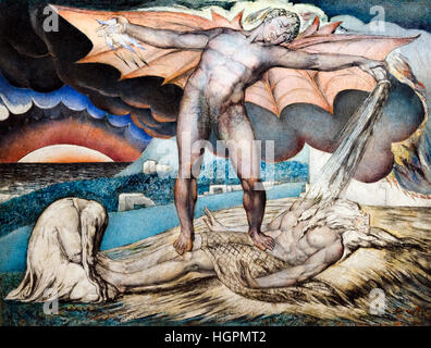 Satan Smiting Job with Sore Boils by William Blake (1757-1827), ink and tempera on mahogany, c.1826