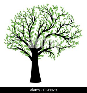 Money tree in shape of human brain. Big tree with dollar bills in form of human brain instead of leaves. Vector illustration , Concept of financial th Stock Vector