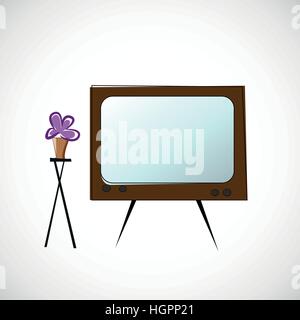 Old TV and flowers in a pot Stock Vector