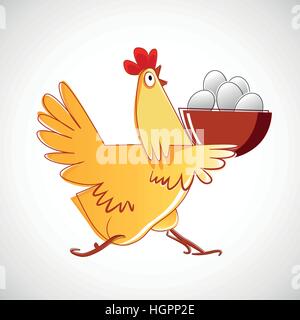 Chicken carries a bowl with the eggs Stock Vector