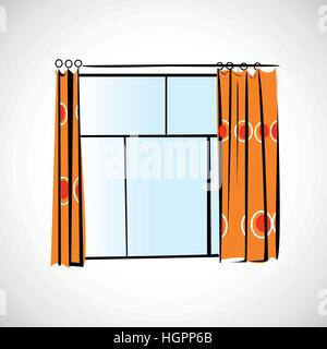 Window with curtains on a bright background Stock Vector