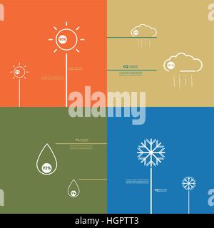 Set icons indicate weather clear, cloudy, rain, snow Stock Vector