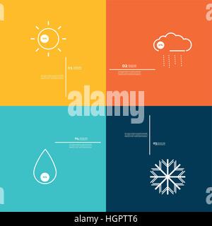 Icons indicate weather clear, cloudy, rain, snow Stock Vector