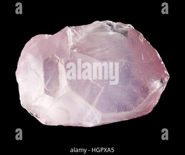 Raw, uncut rose quartz crystal isolated on black background Stock Photo