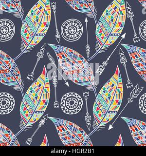 Seamless pattern with feather and arrows in vector Stock Vector