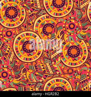 Ethnic seamless pattern with feathers and circles. Stock Vector