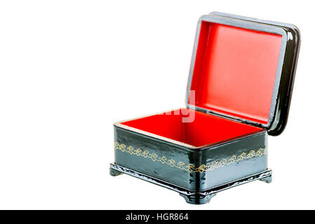 black wooden casket in retro style isolated lacquered Stock Photo