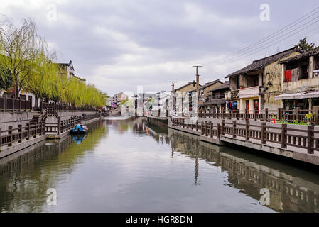 Qibao ancient water town on a cloudy day in Shanghai Stock Photo