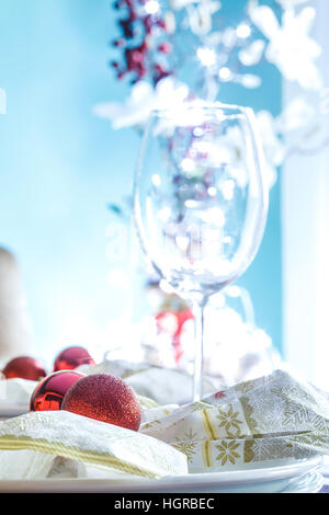 Close up of Christmas Table Setting. Stock Photo