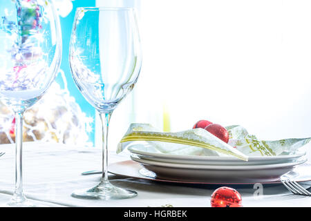 Christmas table place setting with christmas decorations Stock Photo
