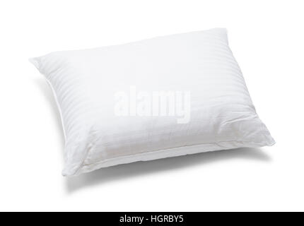 White Fluffy Bed Pillow Isolated on White Background. Stock Photo