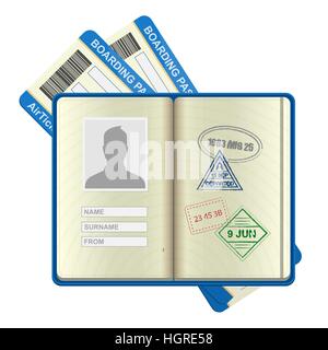 Open foreign passport and airline tickets Stock Vector