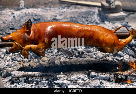 Festival Lechon - Roasting Suckling Pig On Spit, Lucban, Philippines Stock Photo