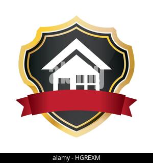 shield protected home security red banner vector illustration eps 10 Stock Vector