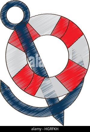 drawing buoy anchor nautical travel maritime vector illustration eps 10 Stock Vector
