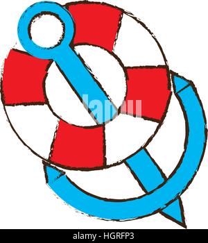 anchor life buoy boat travel color sketch vector illustration eps 10 Stock Vector
