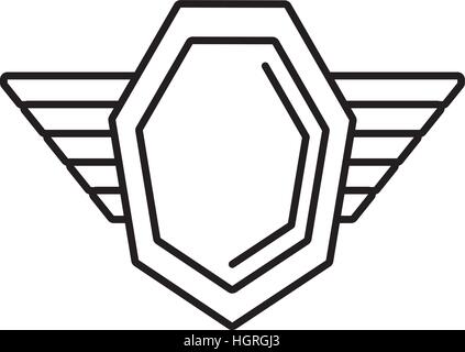 hexagon shield protection badge winged outline empty vector illustration eps 10 Stock Vector