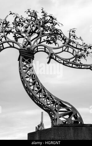 Monochrome Photograph of the Steel Tree section of the 'Shadows in Another Light' (1998) public artwork by Wilbourn, Fisher, Knowles & Brenchley Stock Photo