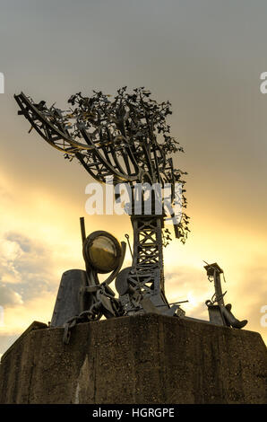 A Low-key Photograph at Sunset of the Steel Tree section of the 'Shadows in Another Light' (1998) public artwork by Wilbourn, Fisher, Knowles & Brench Stock Photo