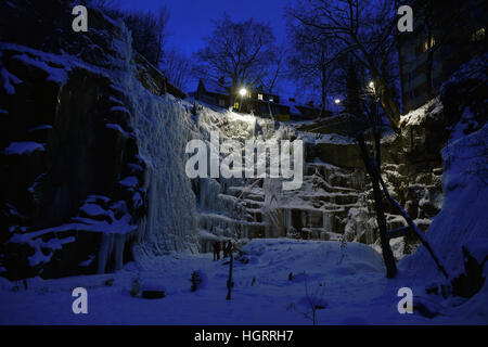 Liberec, Czech Republic. 12th Jan, 2017. A night photo of an artificial ice wall in Liberec, Czech Republic, Thursday, January 12, 2017. Central Europe has been hit by unusually freezing weather in recent days. © Radek Petrasek/CTK Photo/Alamy Live News Stock Photo