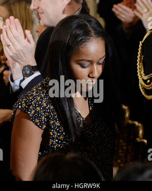 Washington DC, USA. 12th Jan, 2017. Sasha Obama leaves the State Dinning room of the White House  in Washington, DC. Credit: Olivier Douliery/Pool via CNP /MediaPunch Credit: MediaPunch Inc/Alamy Live News Stock Photo