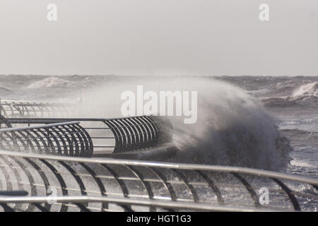 Blackpool, UK. 13th Jan, 2017. Weather. A cold and stormy start to the day in Blackpool. The gales have created hugh waves at high tide. © Gary Telford/Alamy Live News Stock Photo