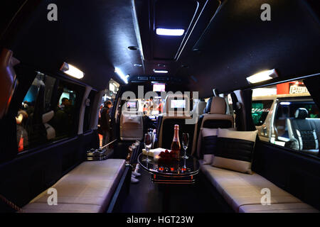 Tokyo. 13th Jan, 2017. Photo taken on Jan. 13, 2017 shows the interior of a vehicle at the Tokyo Auto Salon 2017 in Chiba, Japan. The exhibition showcases the latest customized cars and car-related products. © Ma Ping/Xinhua/Alamy Live News Stock Photo