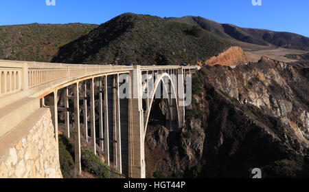 Historic Bixby Bridge located along State Route 1 on the Big Sur coast of California. Stock Photo