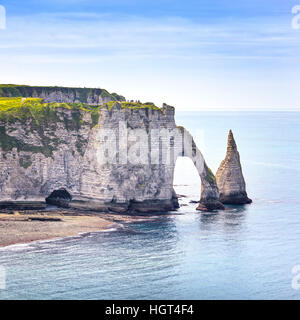 Famous Etretat Aval cliff and natural arch landmark by the ocean in ...