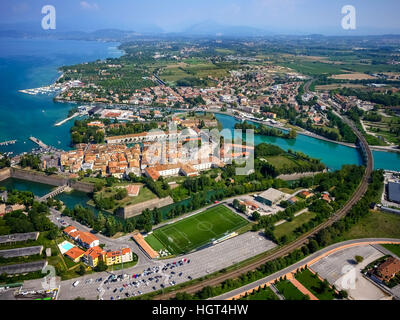 Comune di Peschiera del Garda, Mincio River empties into Lake Garda, Veneto, Italy Stock Photo