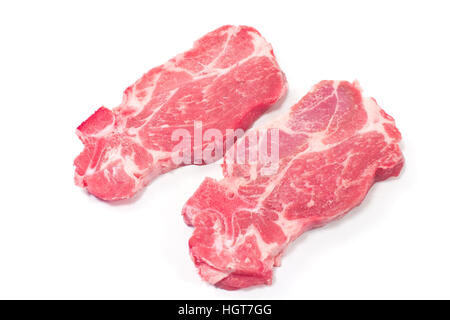 Pork neck chop meat isolated on white Stock Photo