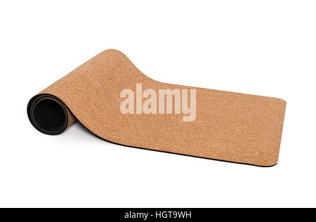 Yoga Mat Premium Cork Non slip Eco Friendly on White Background Stock Photo