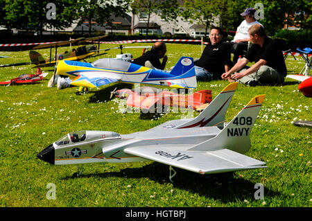 Model aircraft enthusiasts display their hand-built aircraft Stock Photo