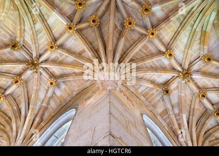 AVILA, SPAIN, APRIL - 18, 2016:  The vault gothic atrium of church Real monasterio de Santo Tomas. Stock Photo