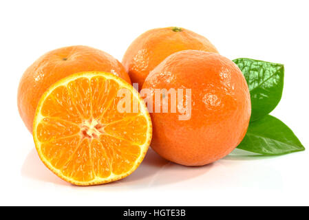 Fresh tangerines with leaves isolated on white background Stock Photo