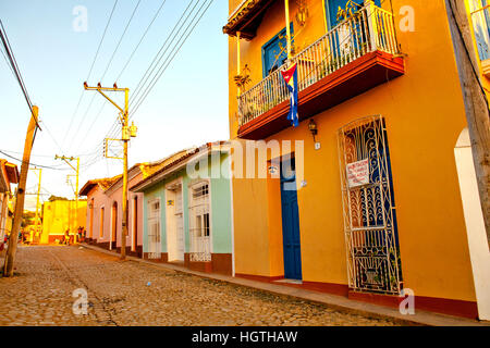 Trinidad, Cuba - December 18, 2016: Colorful traditional houses in the colonial town of Trinidad (UNESCO World Heritage). Stock Photo