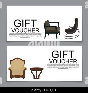 Gift Voucher Template with variation of furniture for apartments Stock Vector