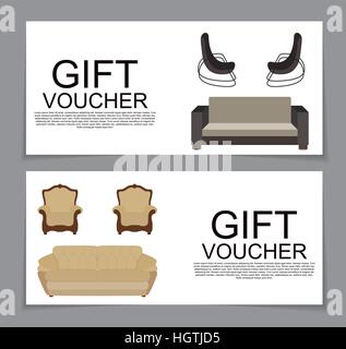 Gift Voucher Template with variation of furniture for apartments Stock Vector